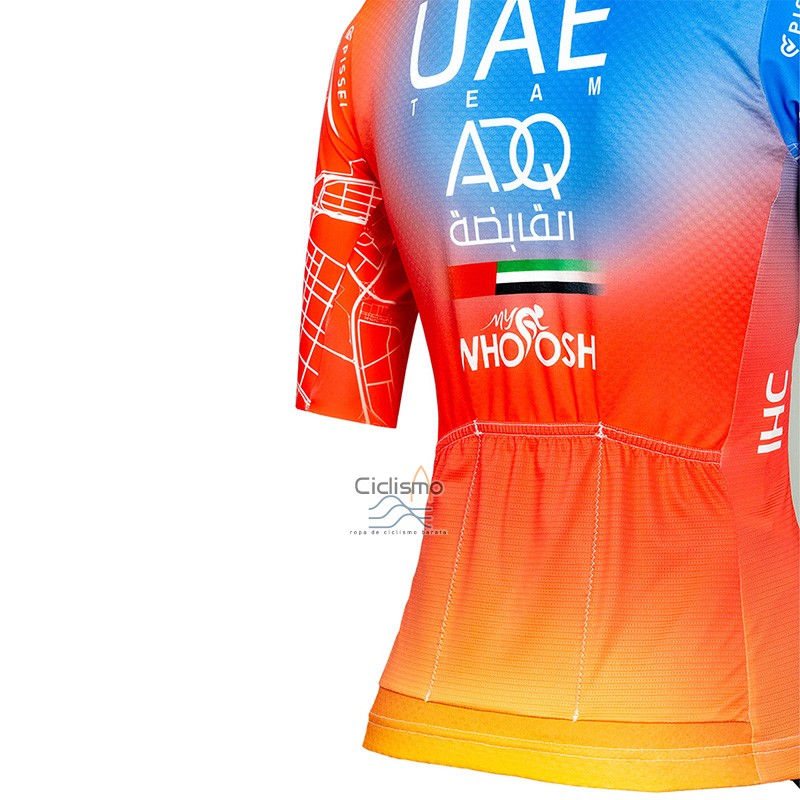Uae Team Emirates Ropa Ciclismo Culotte Corto 2023 Mangas Cortas Naranja Azur